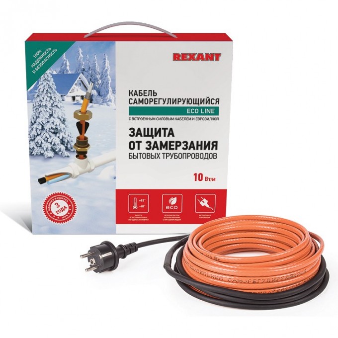 Кабель REXANT 10HTM2-CT 2 м/20 Вт греющий саморегулирующийся 51-0601