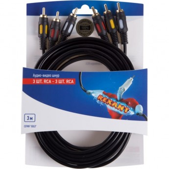Шнур REXANT 3RCA - 3RCA 3м gold